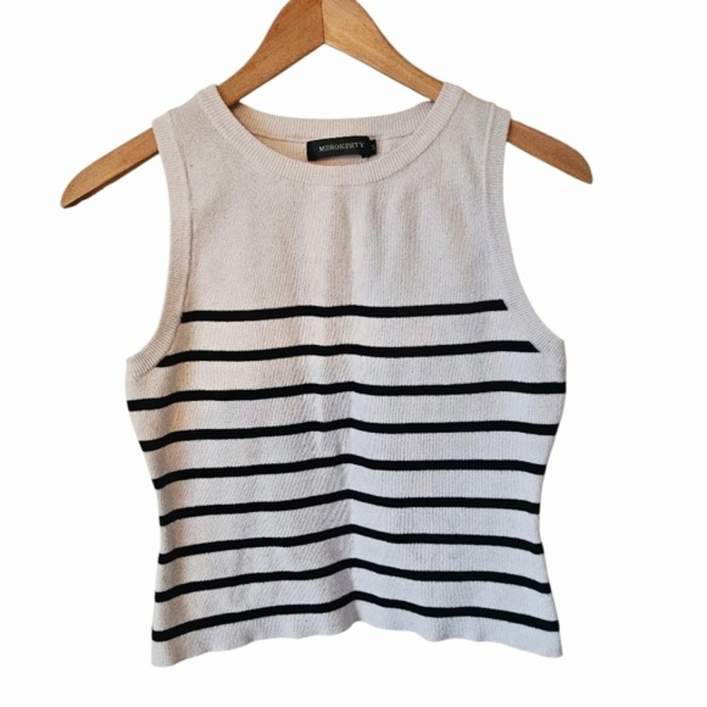 Merokeety Cropped Ribbed Sleeveless Sweater Tank Top Size M Nautical Preppy